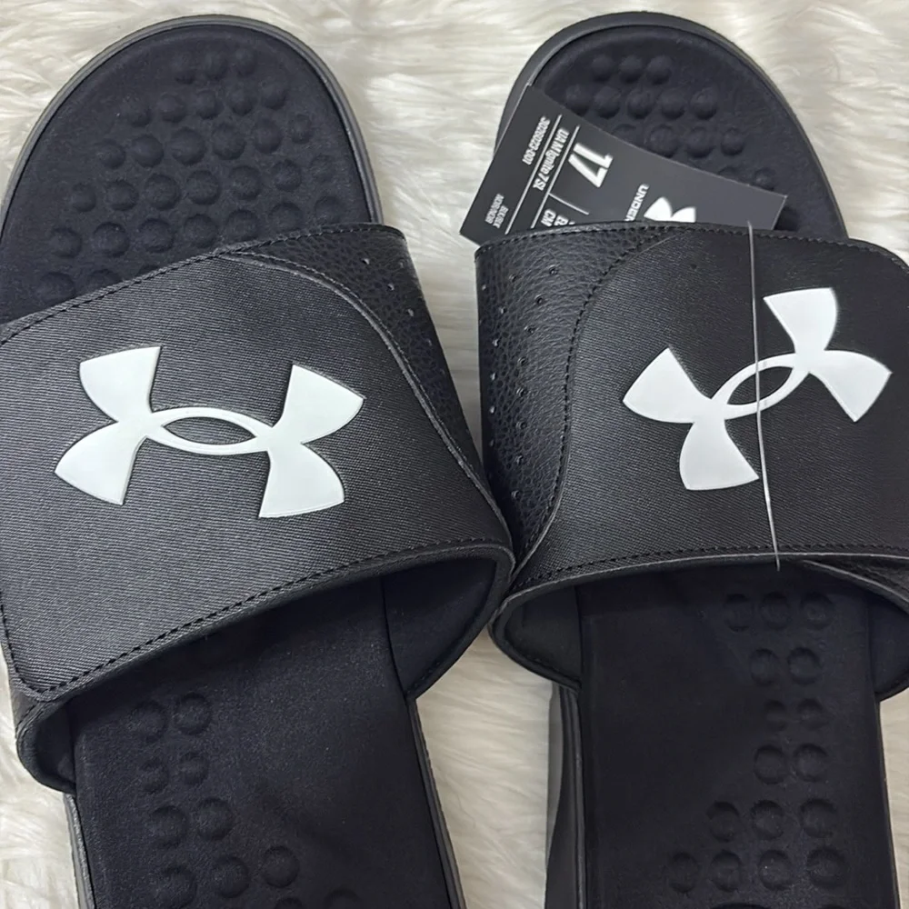 NEW In Packaging Under Armour Black White Men’s Size 17 Slides